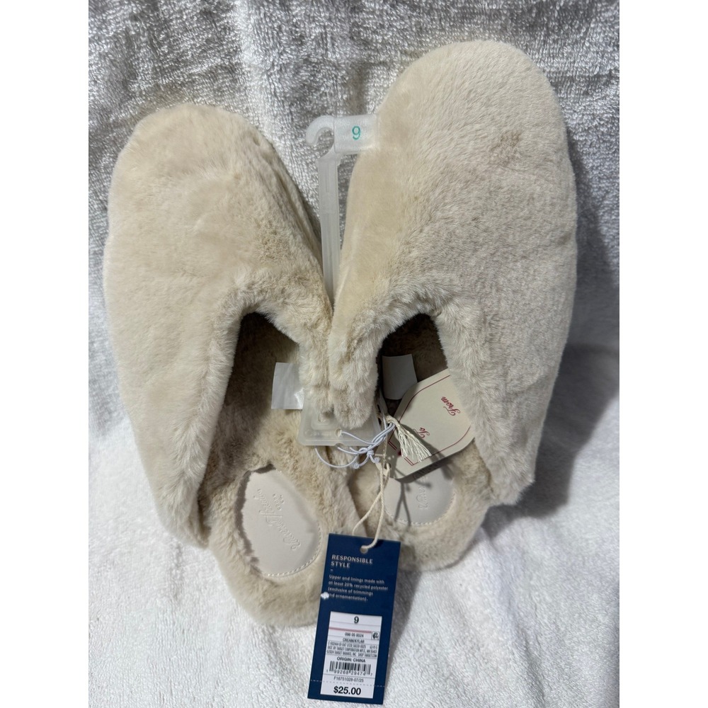 Universal Thread Cream Skylar Faux Fur Slippers Memory Foam Womens 9 NEW